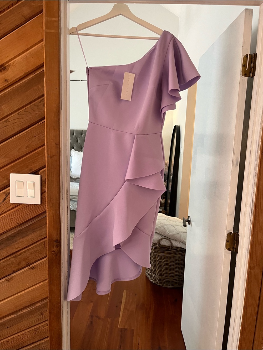 Asymmetric One-Shoulder Lavender Ruffle Dress US 10, UK 12